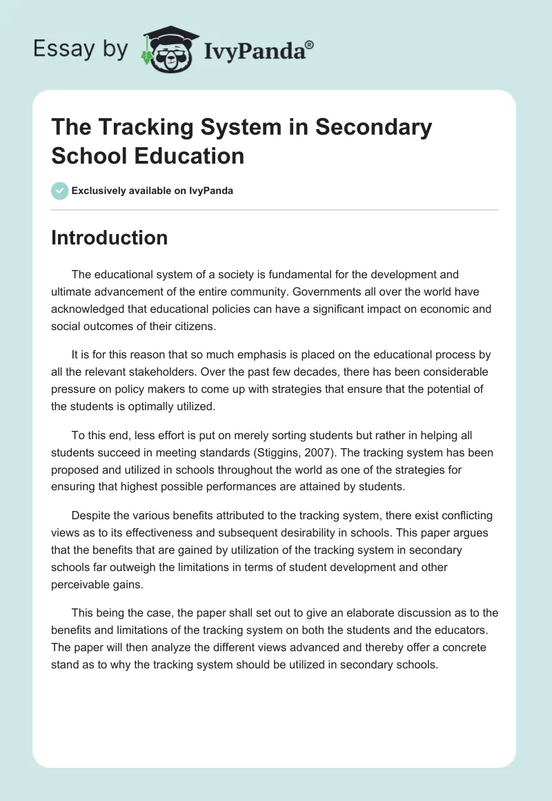 The Tracking System in Secondary School Education. Page 1