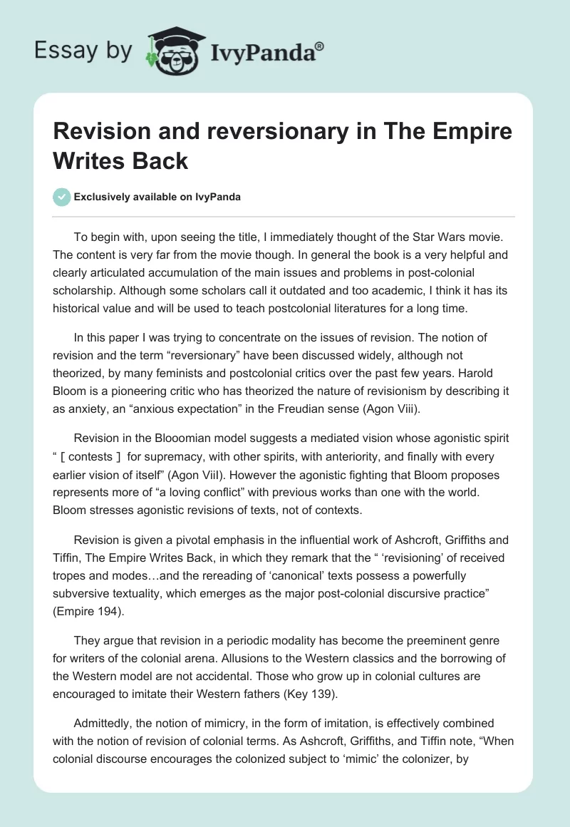 Revision and reversionary in The Empire Writes Back. Page 1