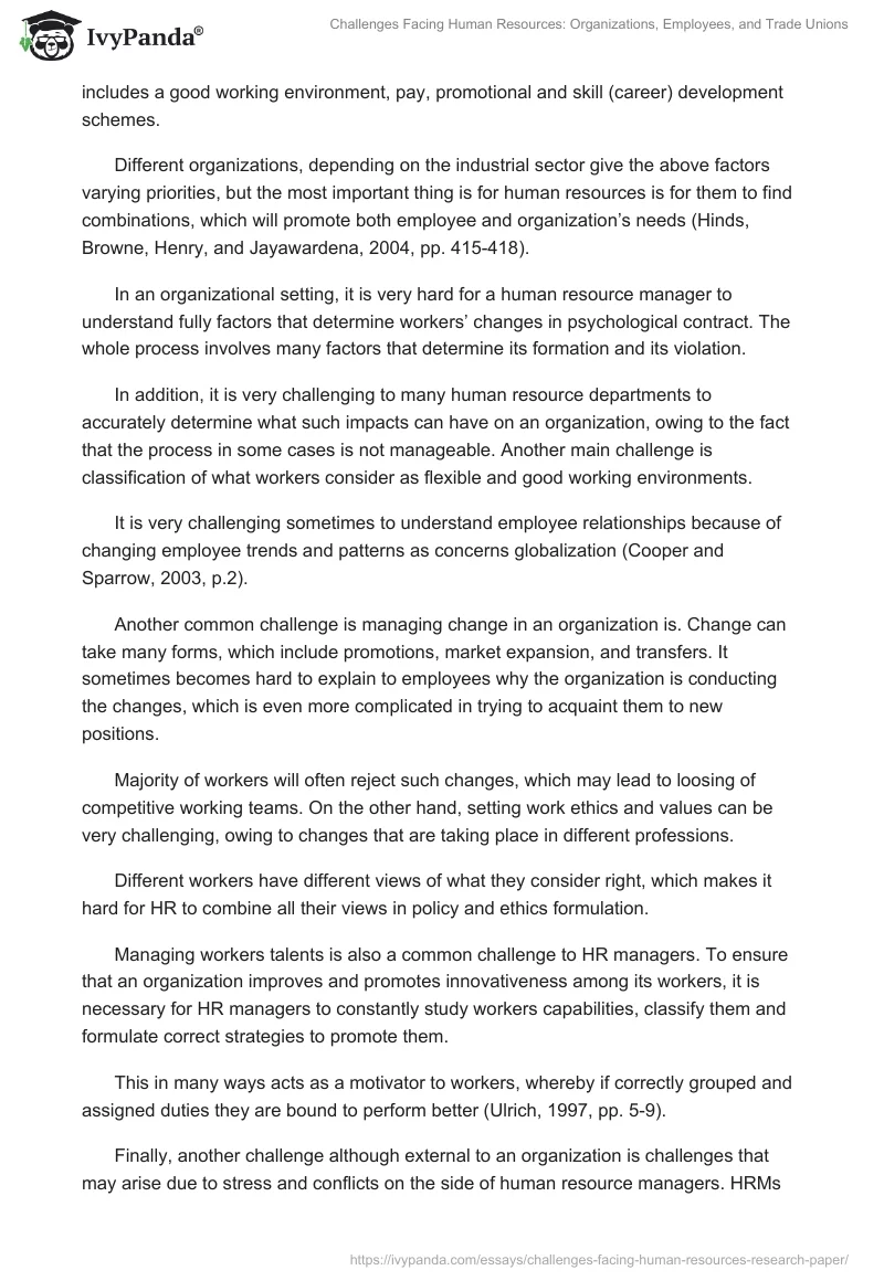 Challenges Facing Human Resources: Organizations, Employees, and Trade Unions. Page 2