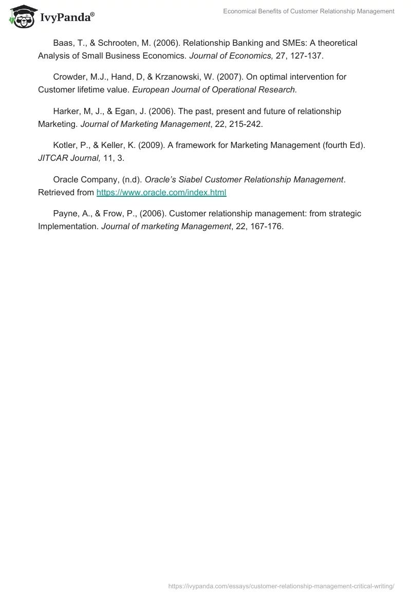 Economical Benefits of Customer Relationship Management. Page 4