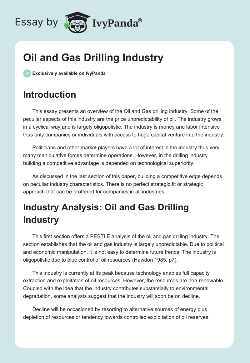 Oil and Gas Drilling Industry. Page 1