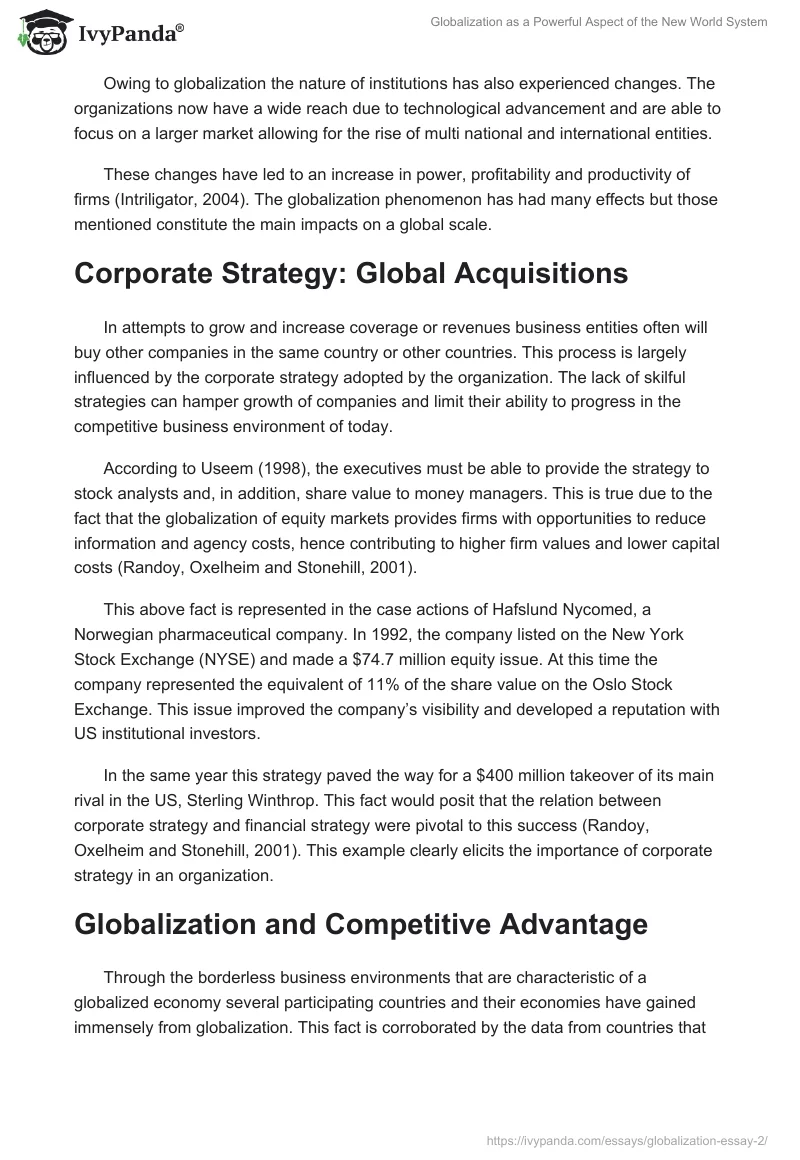 Globalization as a Powerful Aspect of the New World System. Page 2