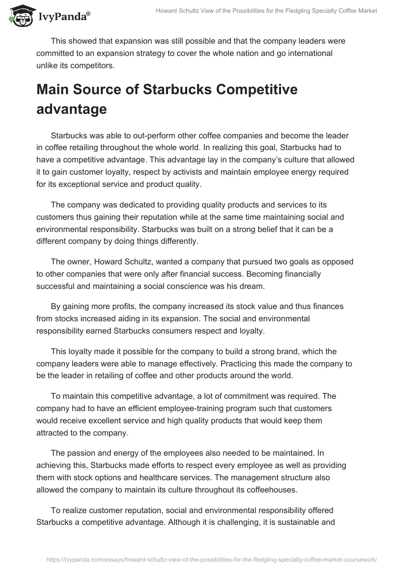 Howard Schultz View of the Possibilities for the Fledgling Specialty Coffee Market. Page 4