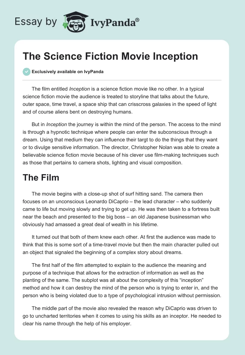 The Science Fiction Movie "Inception". Page 1