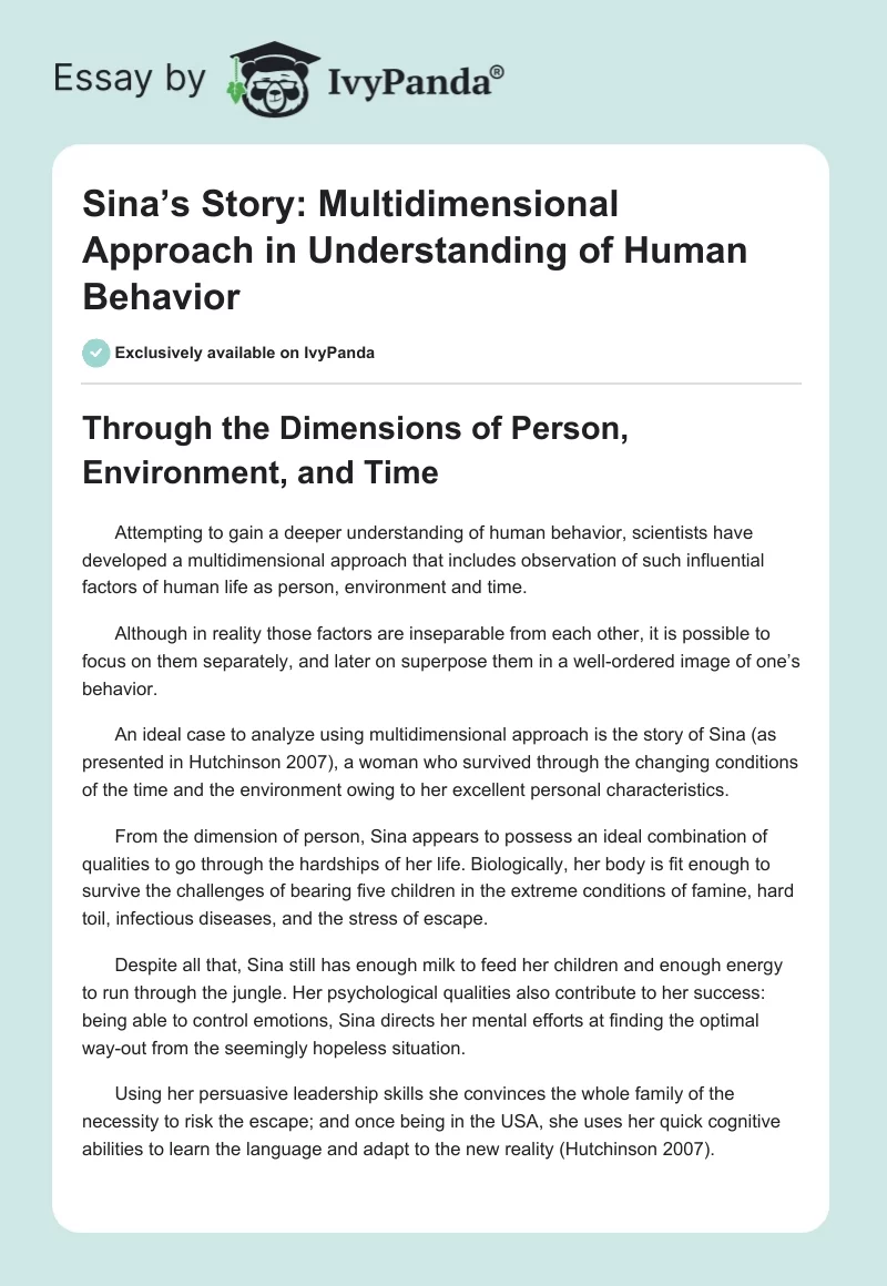 Sina’s Story: Multidimensional Approach to Understanding of Human Behavior. Page 1