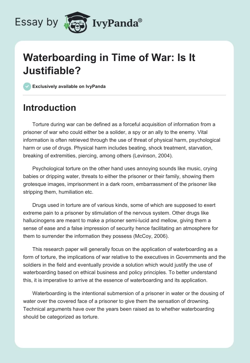 Waterboarding in Time of War: Is It Justifiable?. Page 1