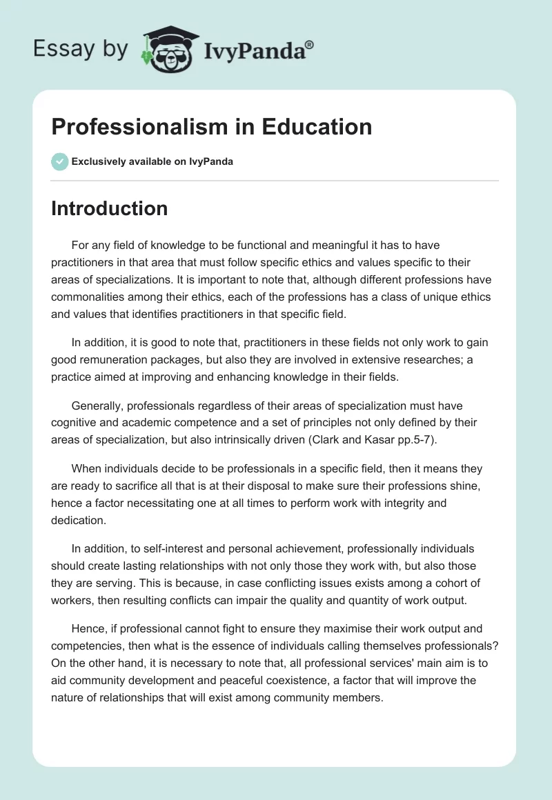 Professionalism in Education. Page 1