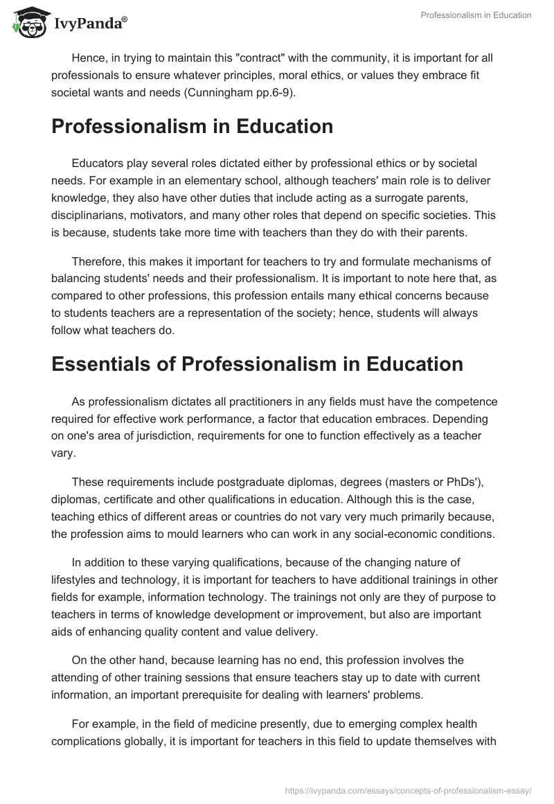 Professionalism in Education. Page 2
