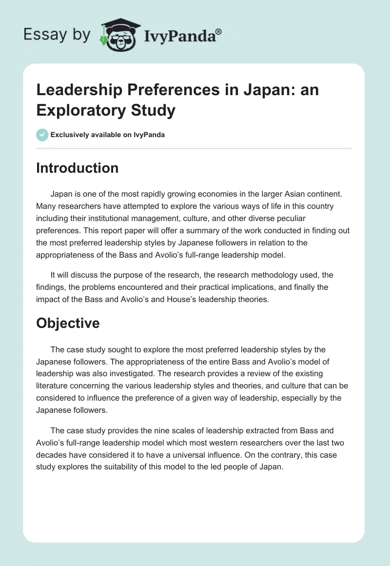 Leadership Preferences in Japan: an Exploratory Study. Page 1