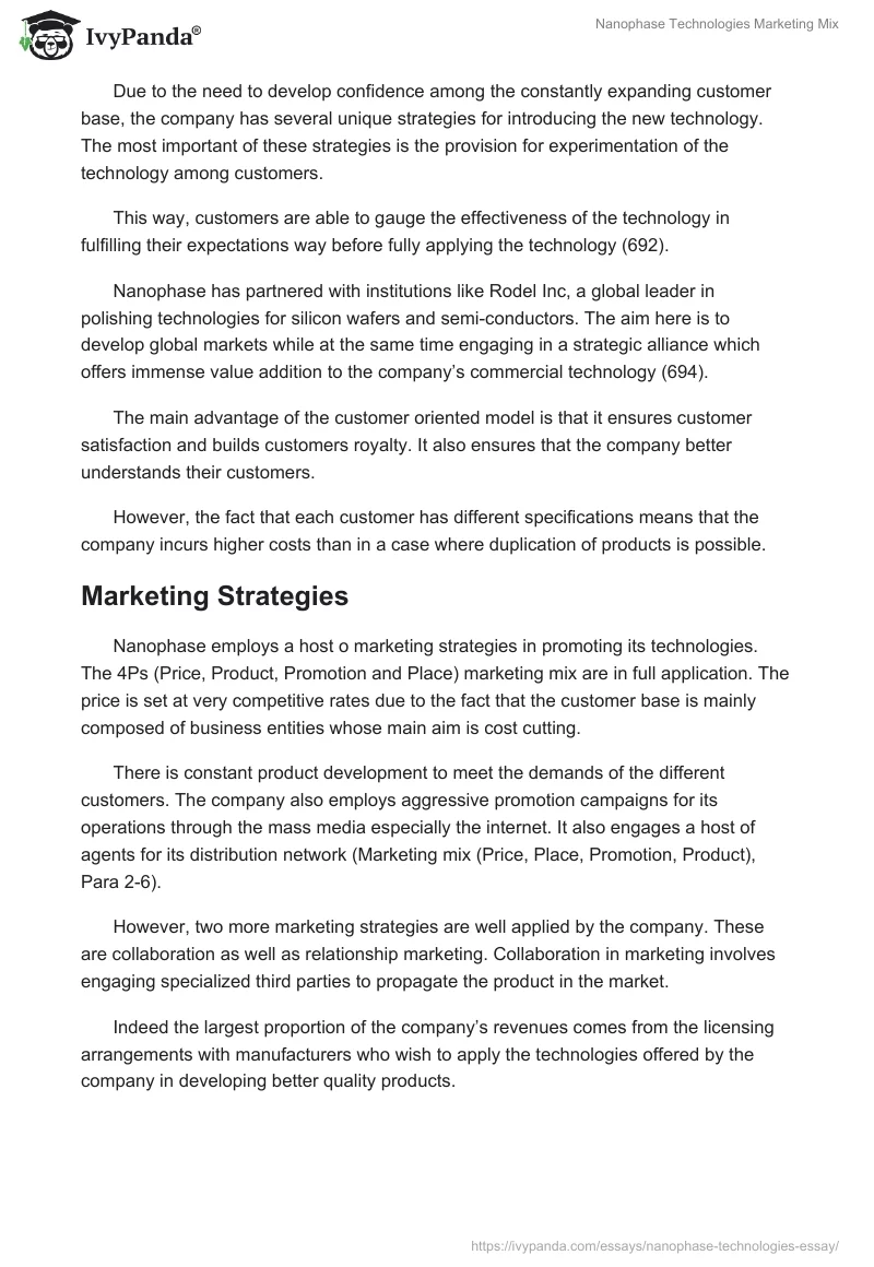 Nanophase Technologies Marketing Mix. Page 2