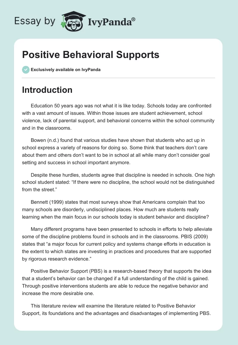 Positive Behavioral Supports. Page 1