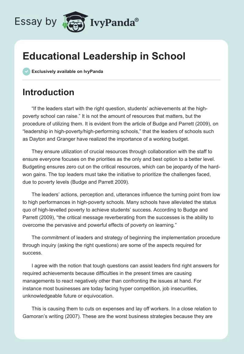 Educational Leadership in School. Page 1