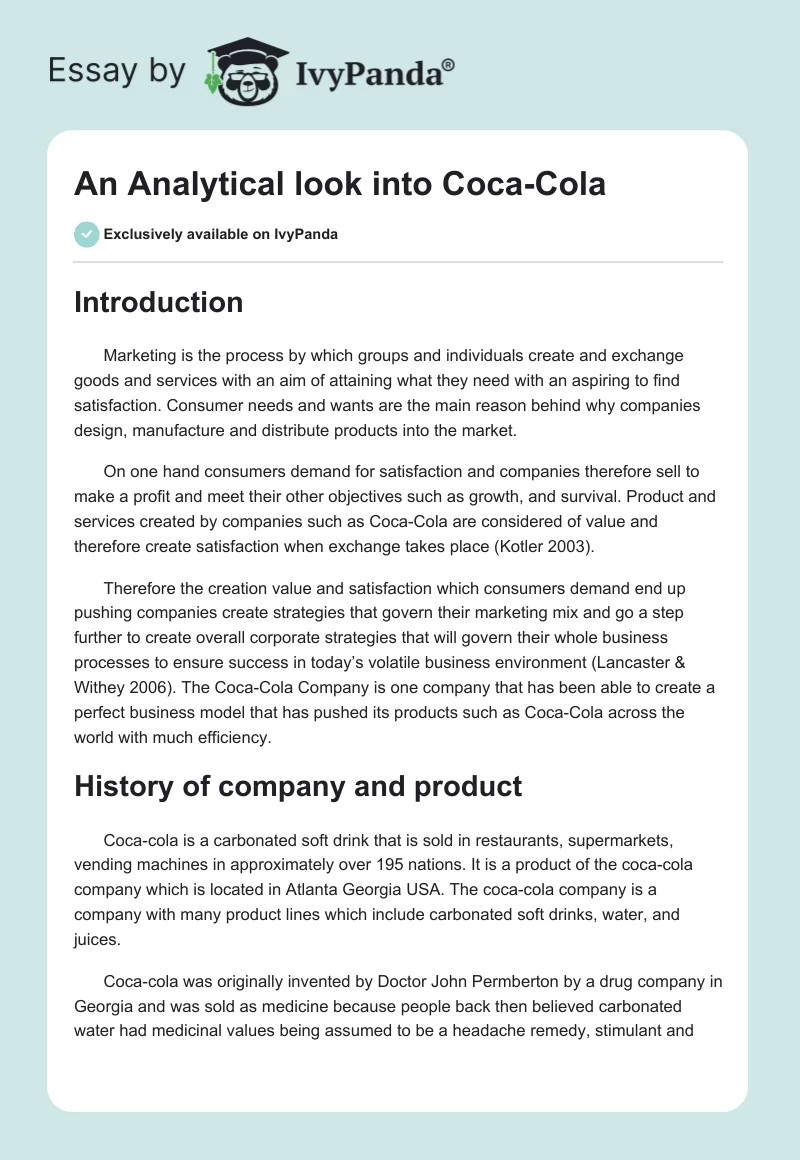 An Analytical Look Into Coca-Cola. Page 1