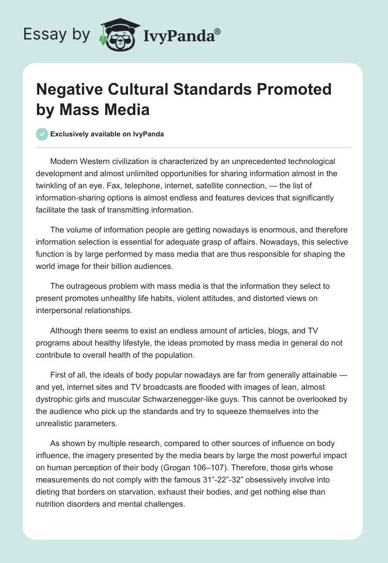 Negative Cultural Standards Promoted by Mass Media. Page 1