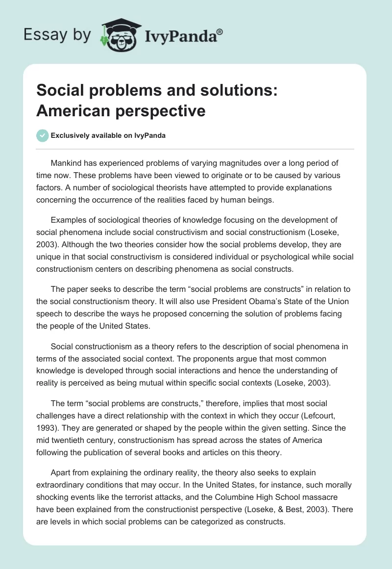 Social problems and solutions: American perspective. Page 1