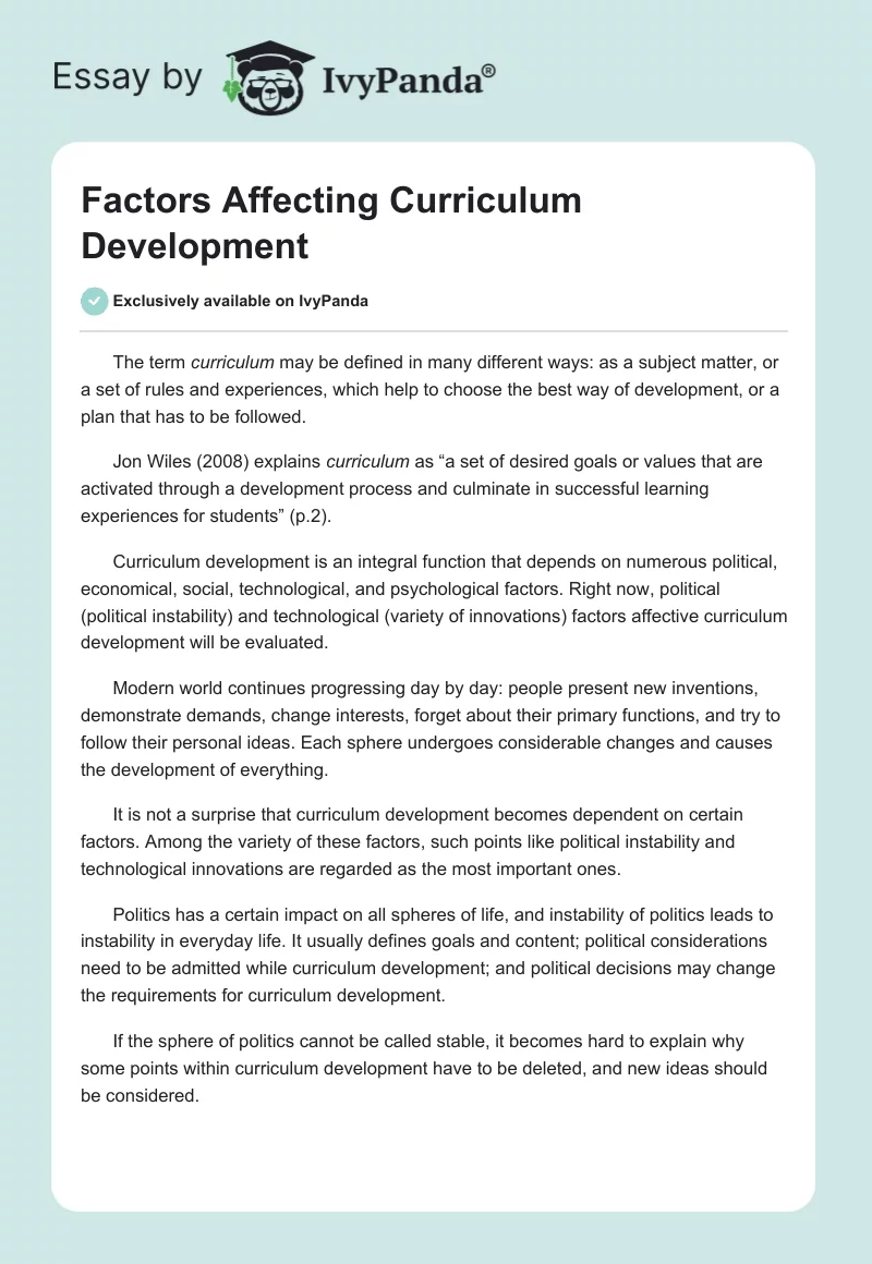 Factors Affecting Curriculum Development: Essay. Page 1