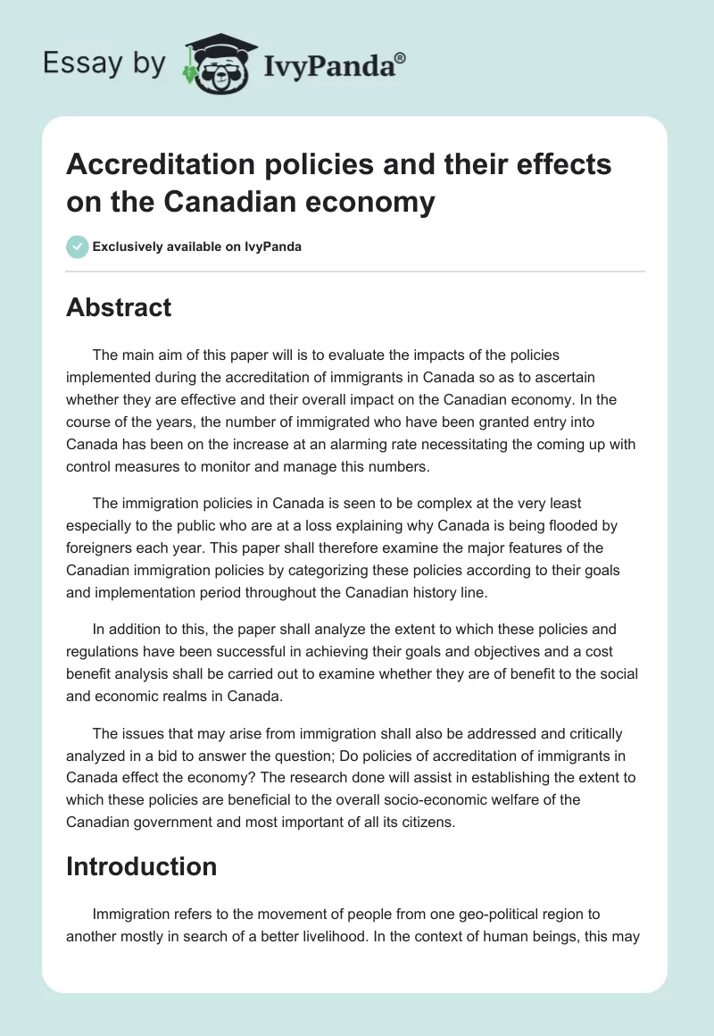 Accreditation policies and their effects on the Canadian economy. Page 1