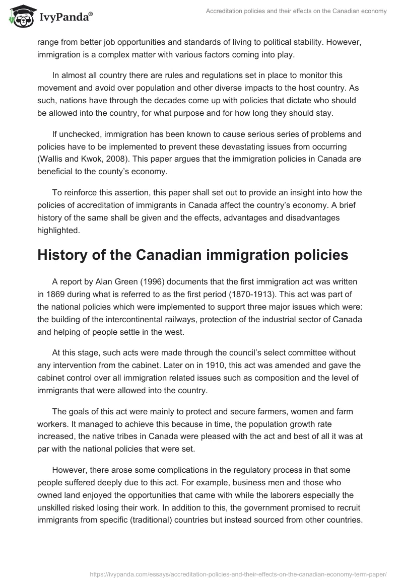 Accreditation policies and their effects on the Canadian economy. Page 2