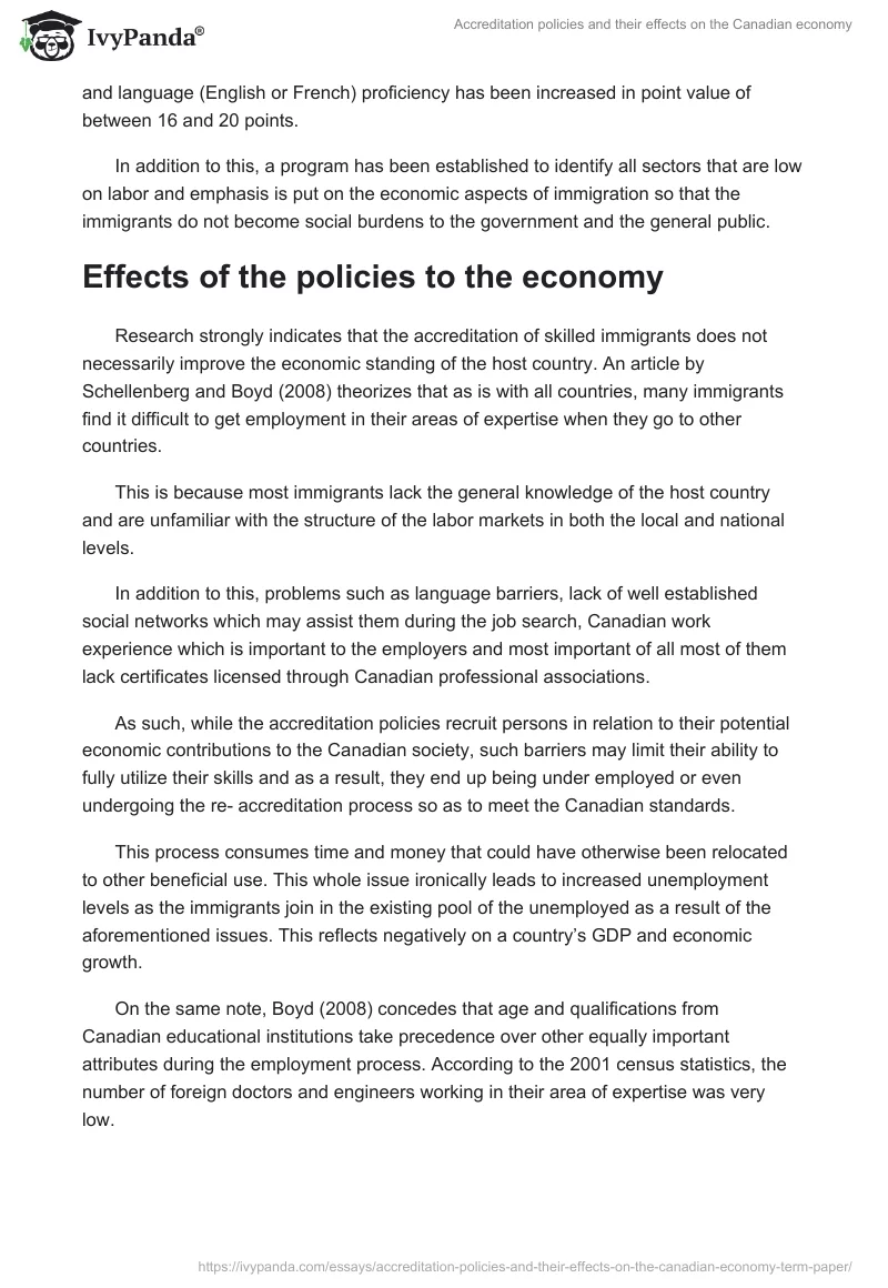 Accreditation policies and their effects on the Canadian economy. Page 4