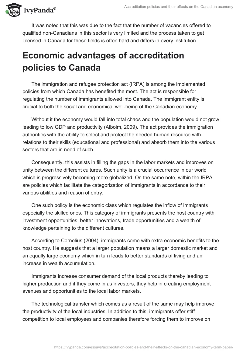 Accreditation policies and their effects on the Canadian economy. Page 5
