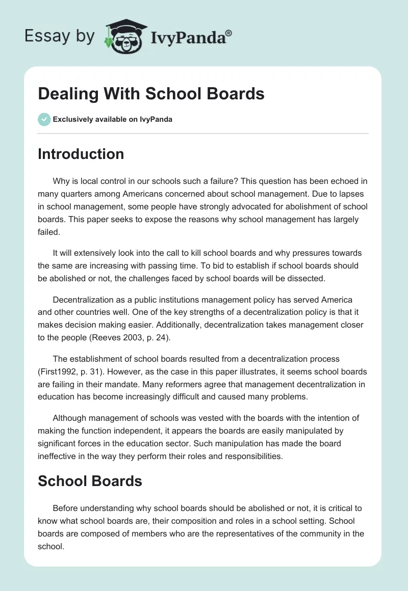 Dealing With School Boards. Page 1