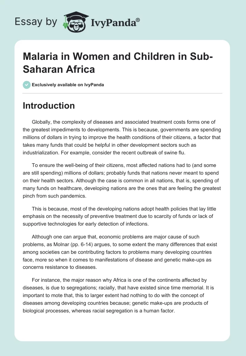 Malaria in Women and Children in Sub-Saharan Africa. Page 1