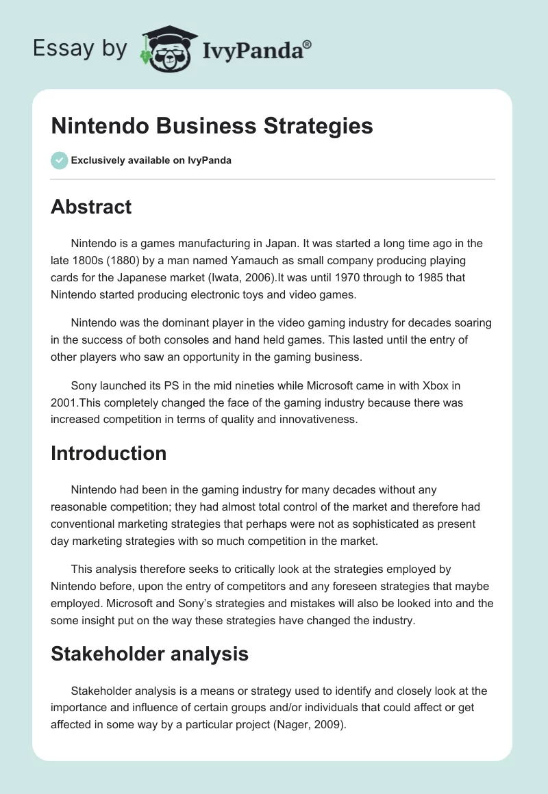 Nintendo Business Strategies. Page 1
