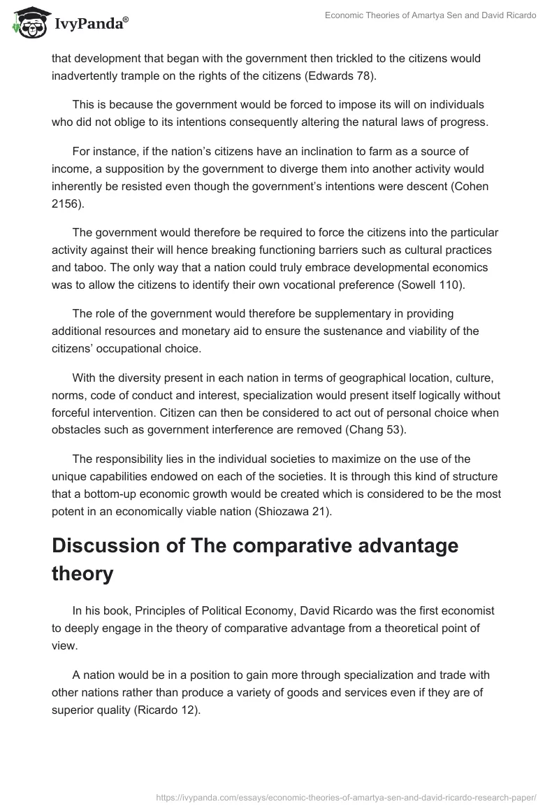 Economic Theories of Amartya Sen and David Ricardo. Page 3