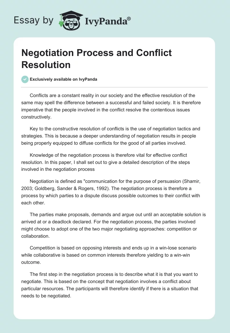 Negotiation Process and Conflict Resolution. Page 1