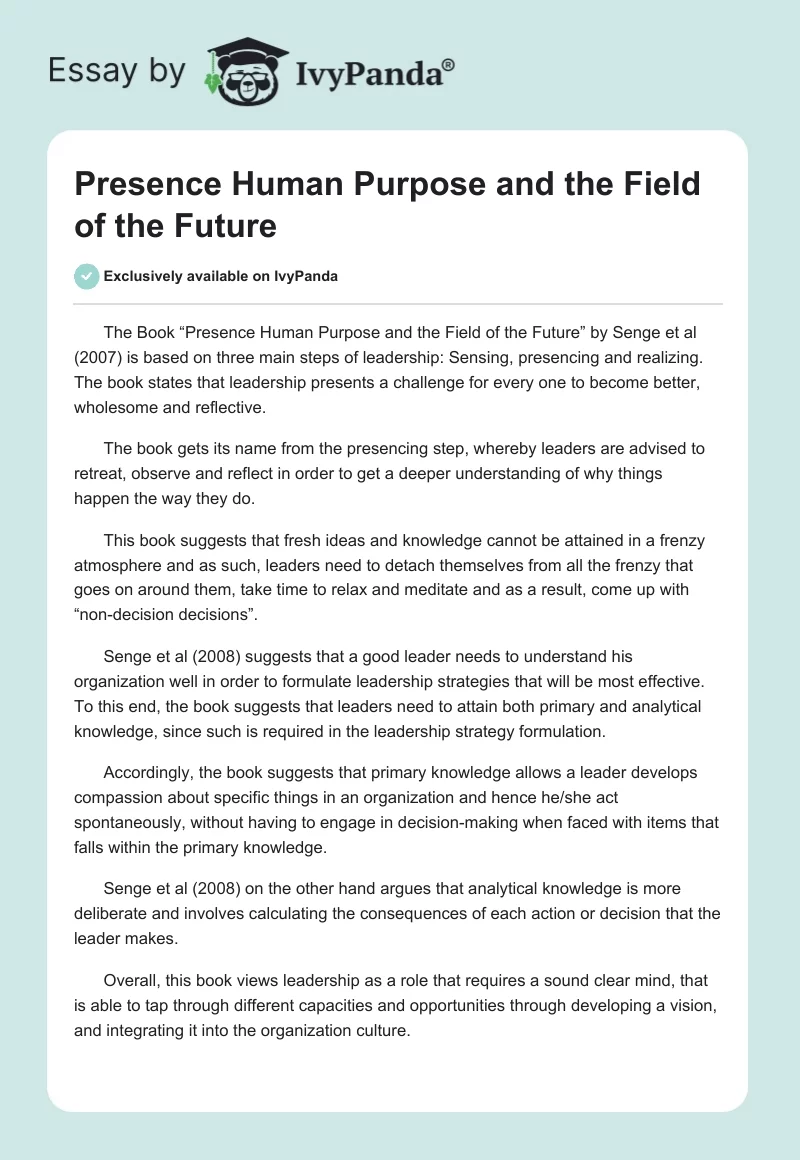 Presence Human Purpose and the Field of the Future. Page 1