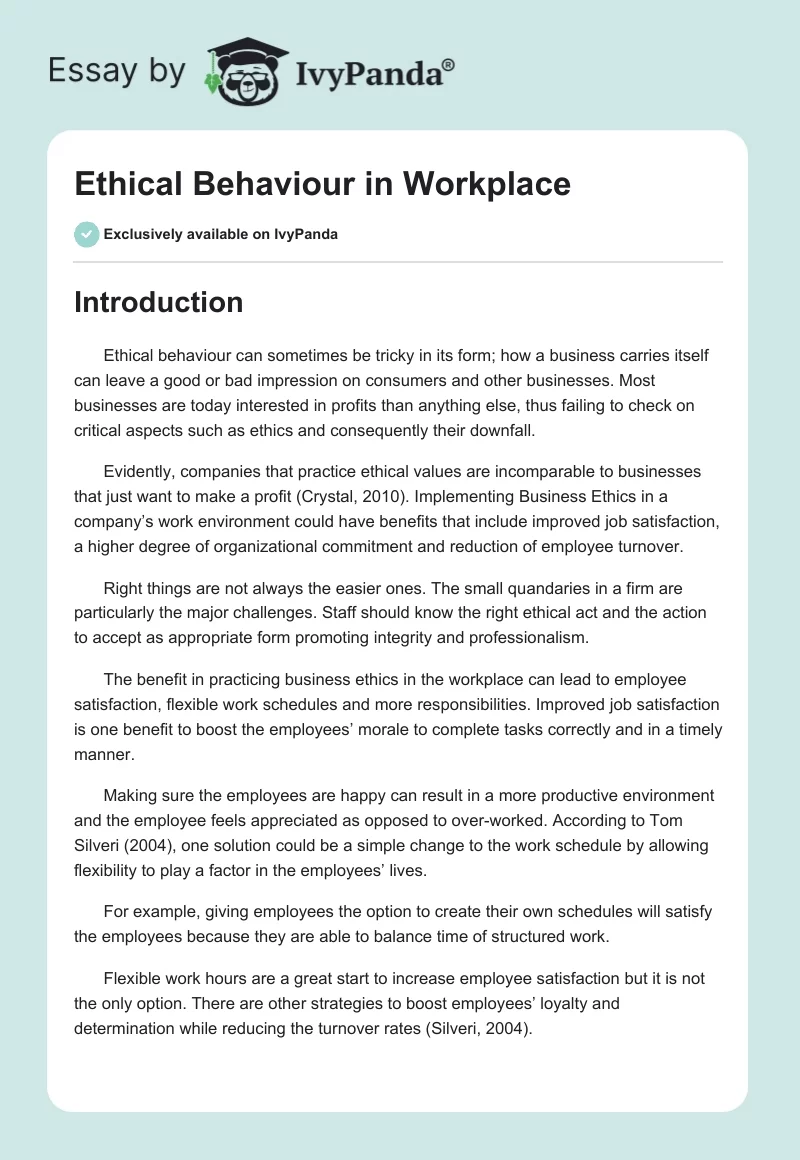 Ethical Behaviour in Workplace. Page 1