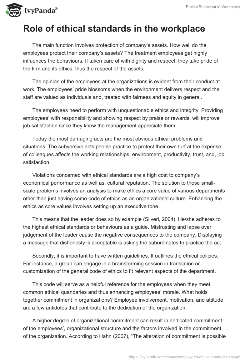 Ethical Behaviour in Workplace. Page 2