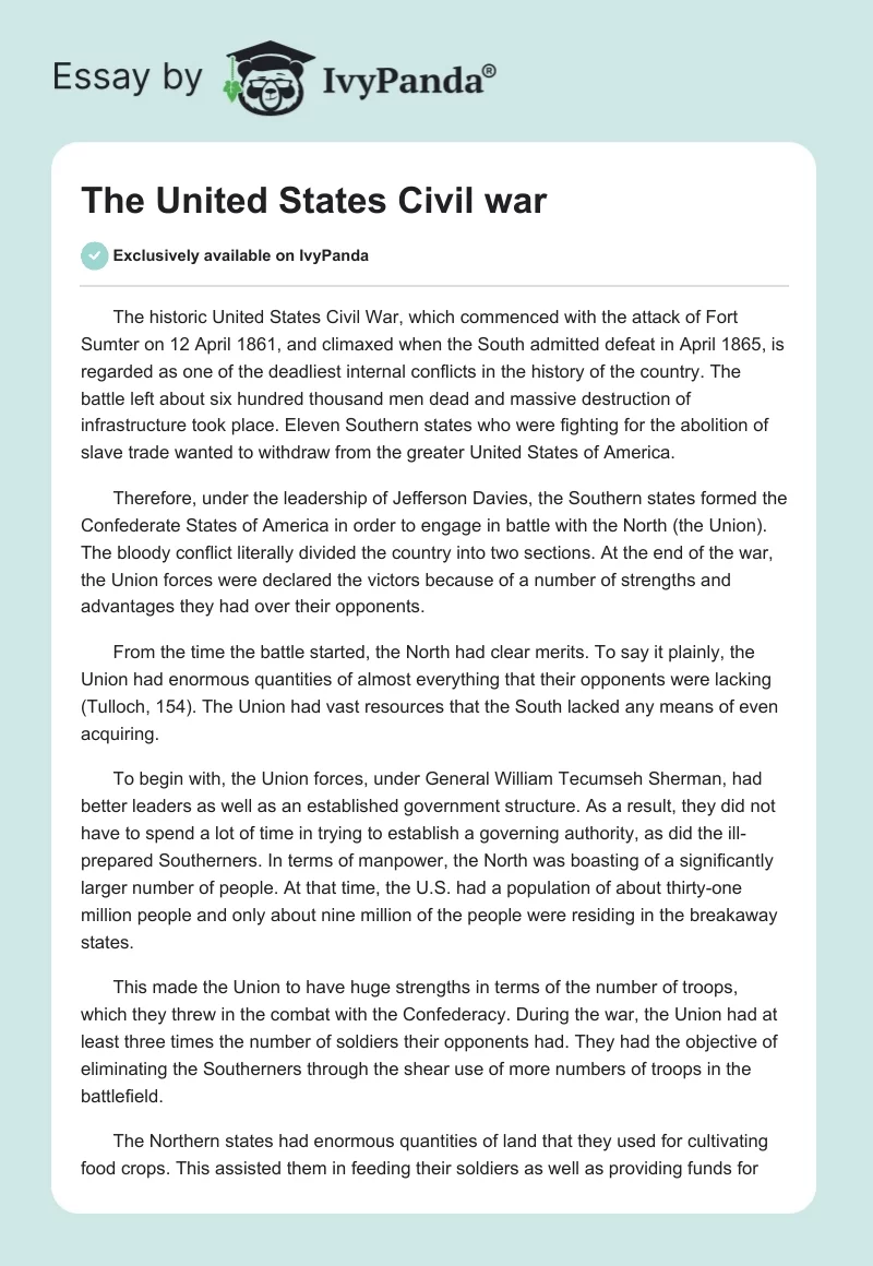 The United States Civil War. Page 1