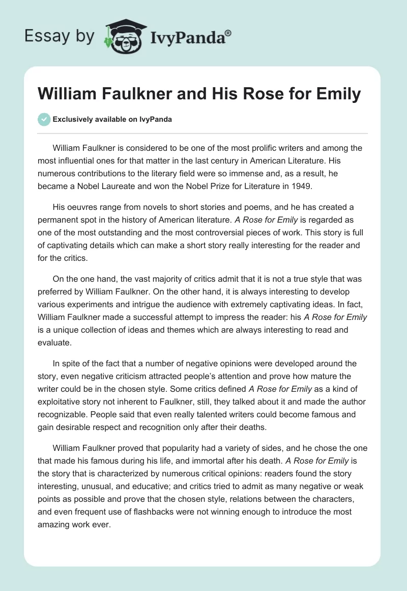 William Faulkner and His Rose for Emily. Page 1