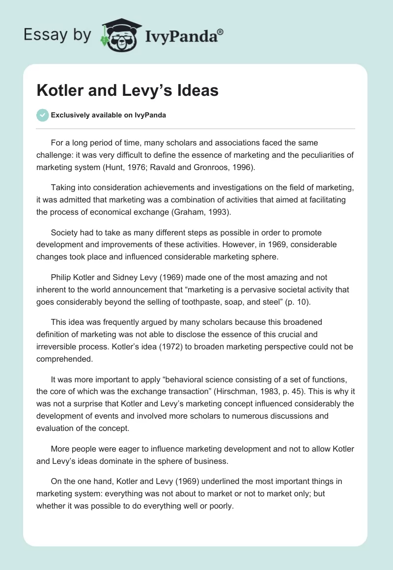 Kotler and Levy’s Ideas. Page 1