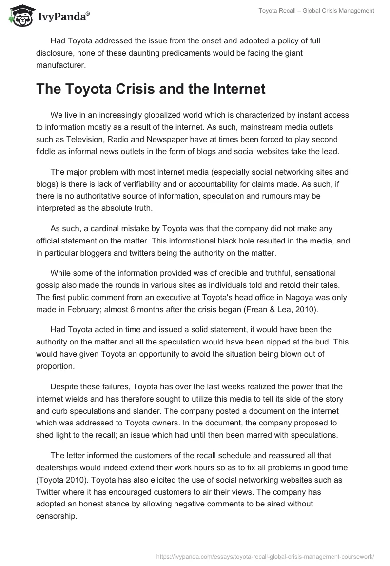 Toyota Recall – Global Crisis Management. Page 4