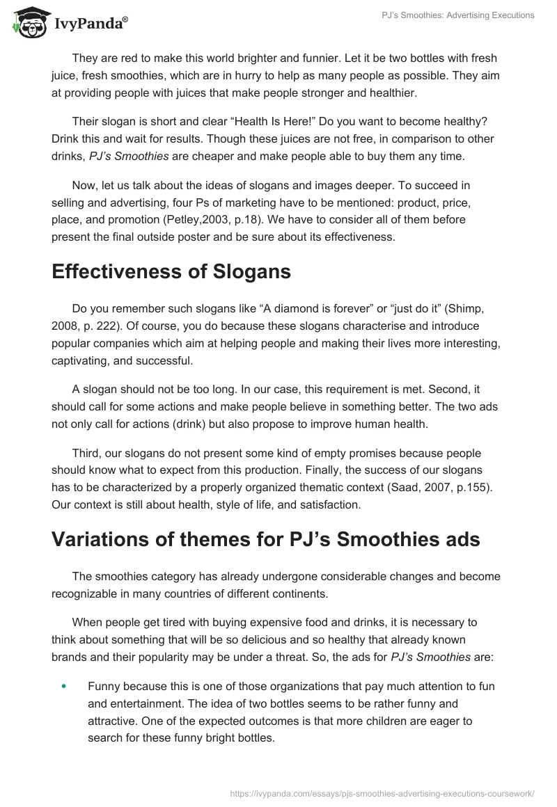 PJ’s Smoothies: Advertising Executions. Page 4