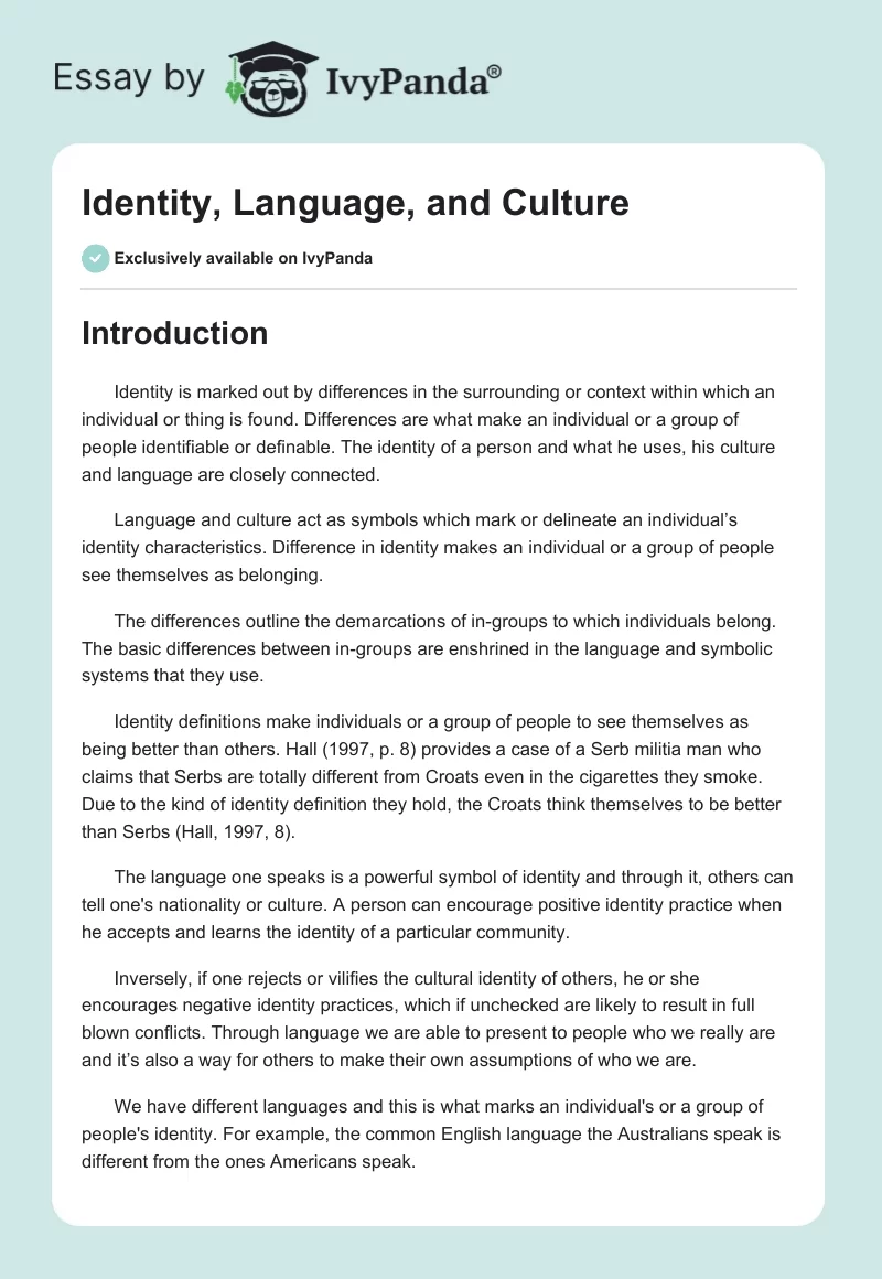 Identity, Language, and Culture. Page 1