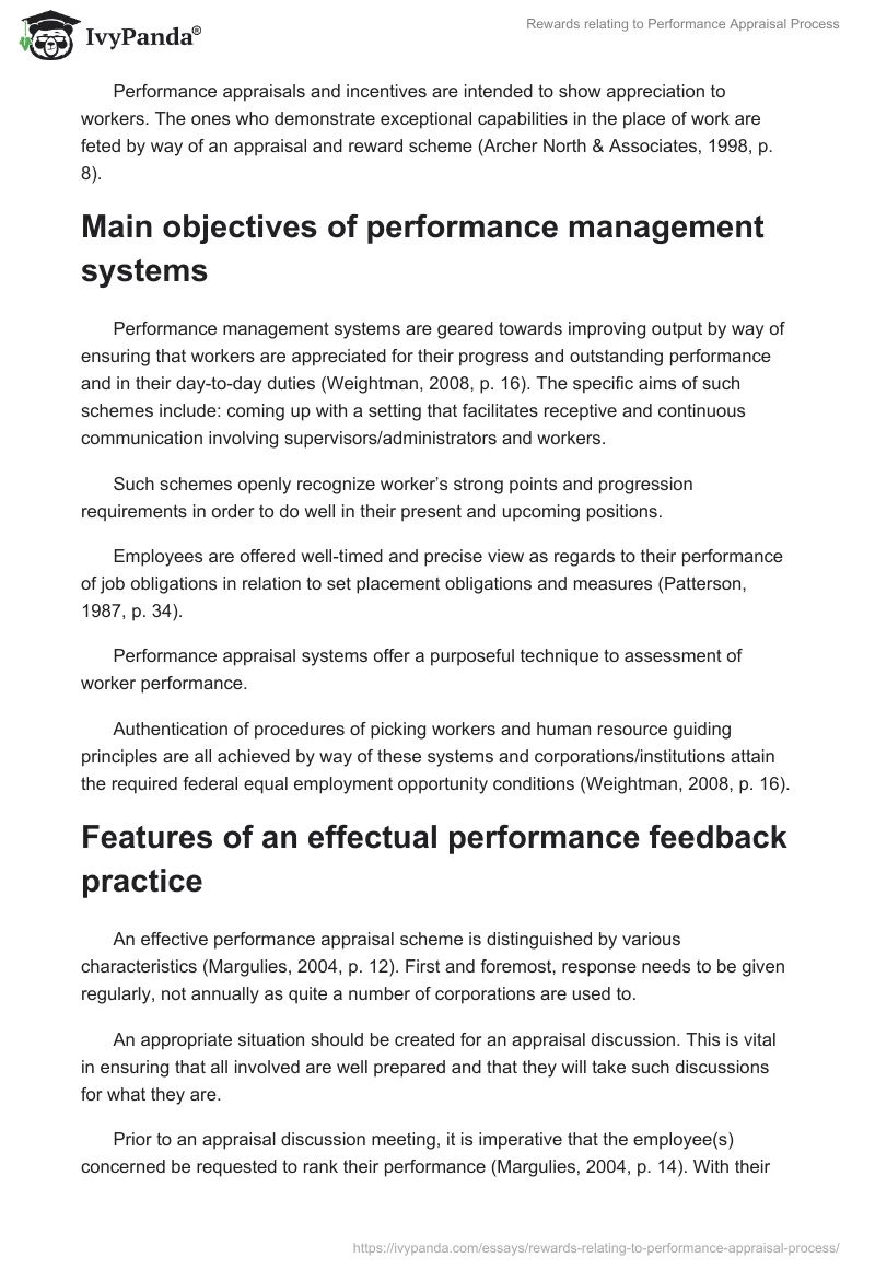 Rewards Relating to Performance Appraisal Process. Page 2