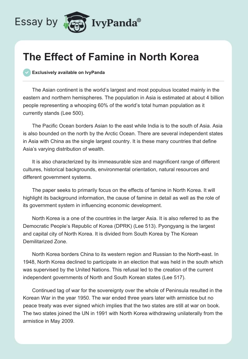 The Effect of Famine in North Korea. Page 1