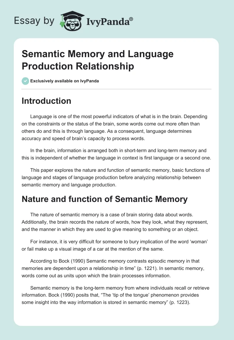 Semantic Memory and Language Production Relationship. Page 1