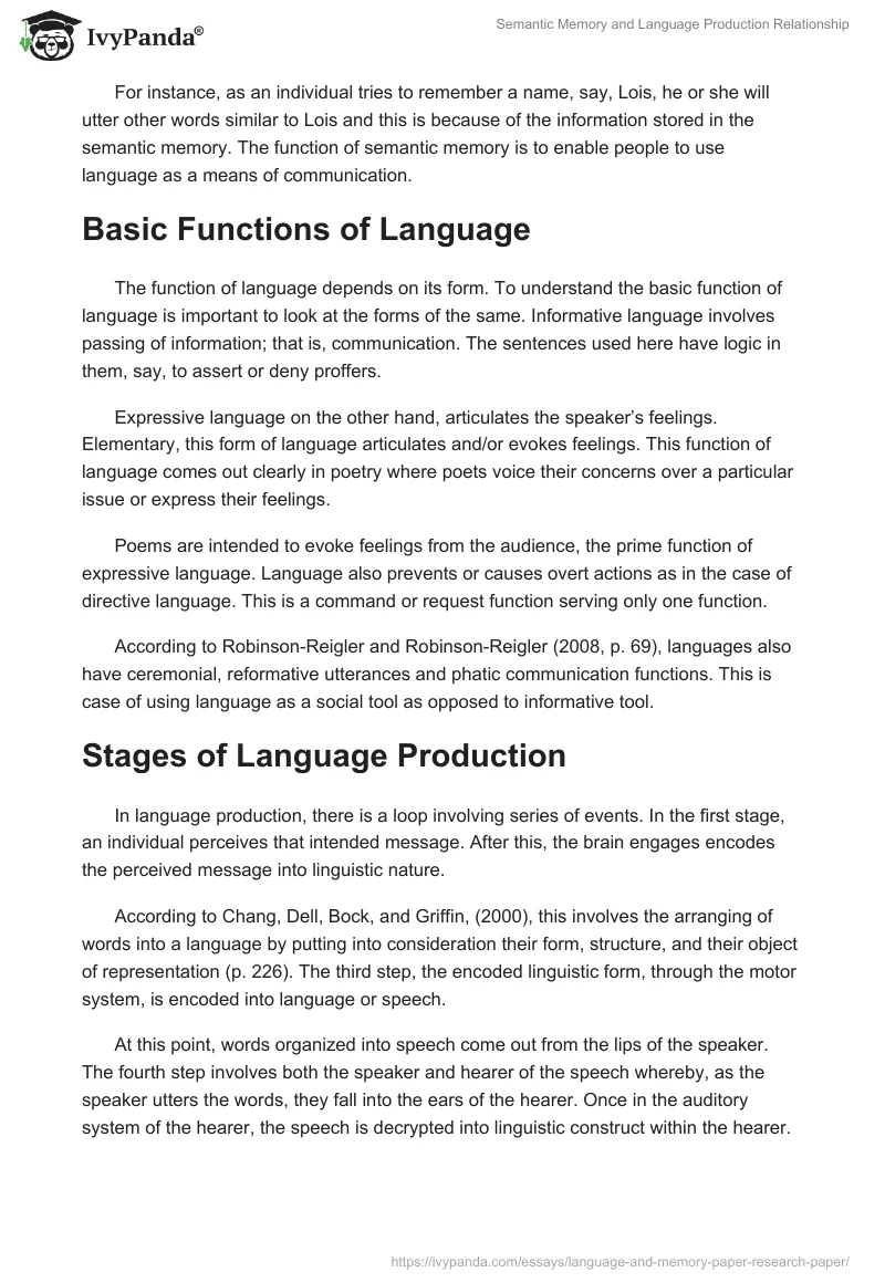 Semantic Memory and Language Production Relationship. Page 2
