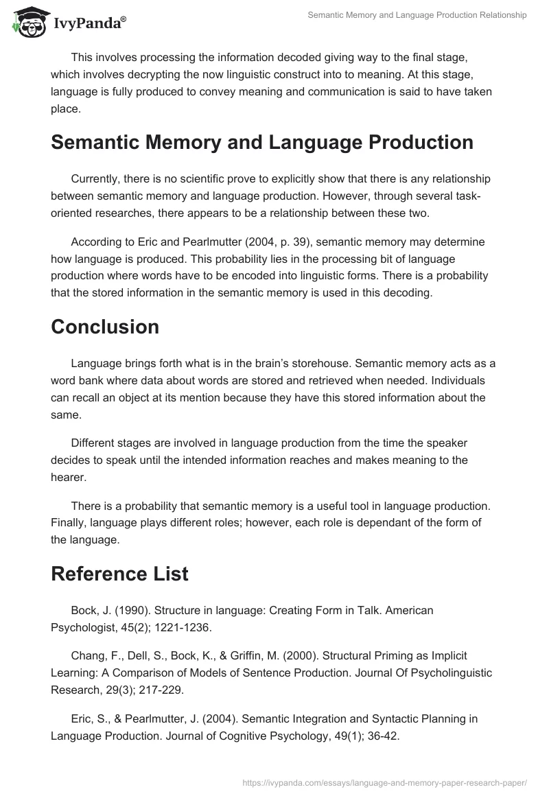 Semantic Memory and Language Production Relationship. Page 3