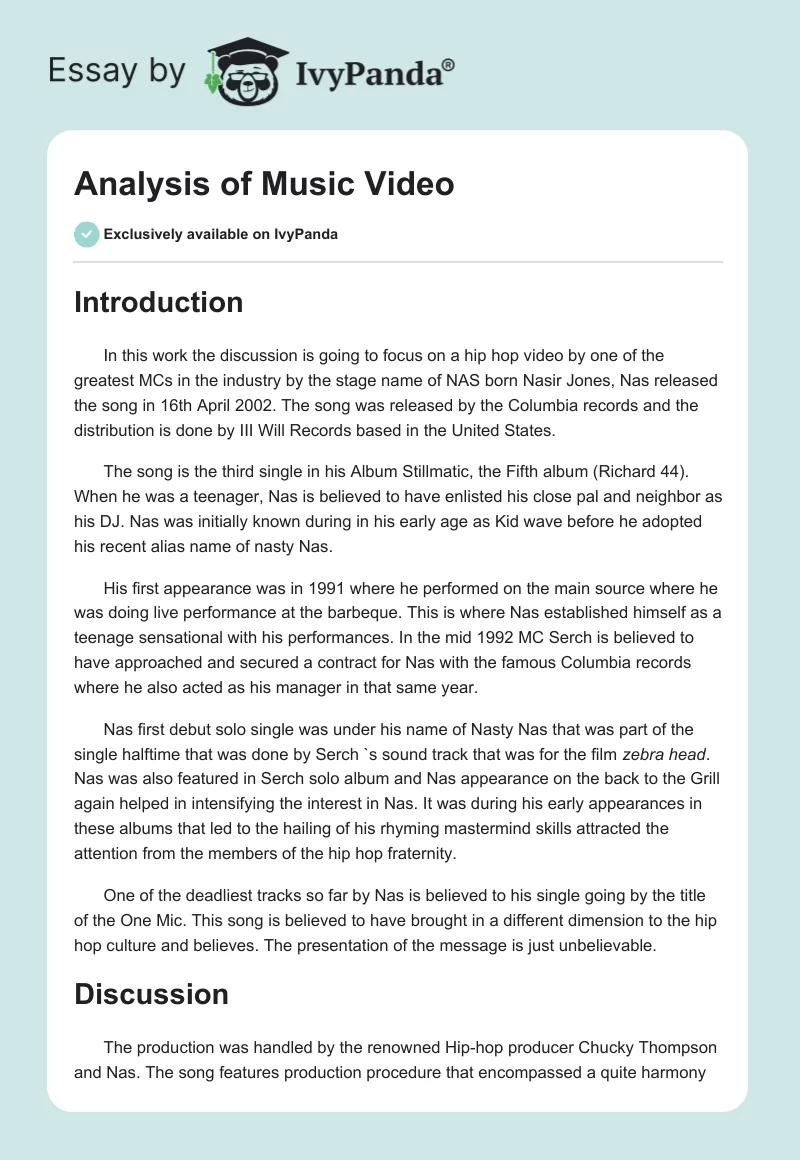 Analysis of Music Video. Page 1