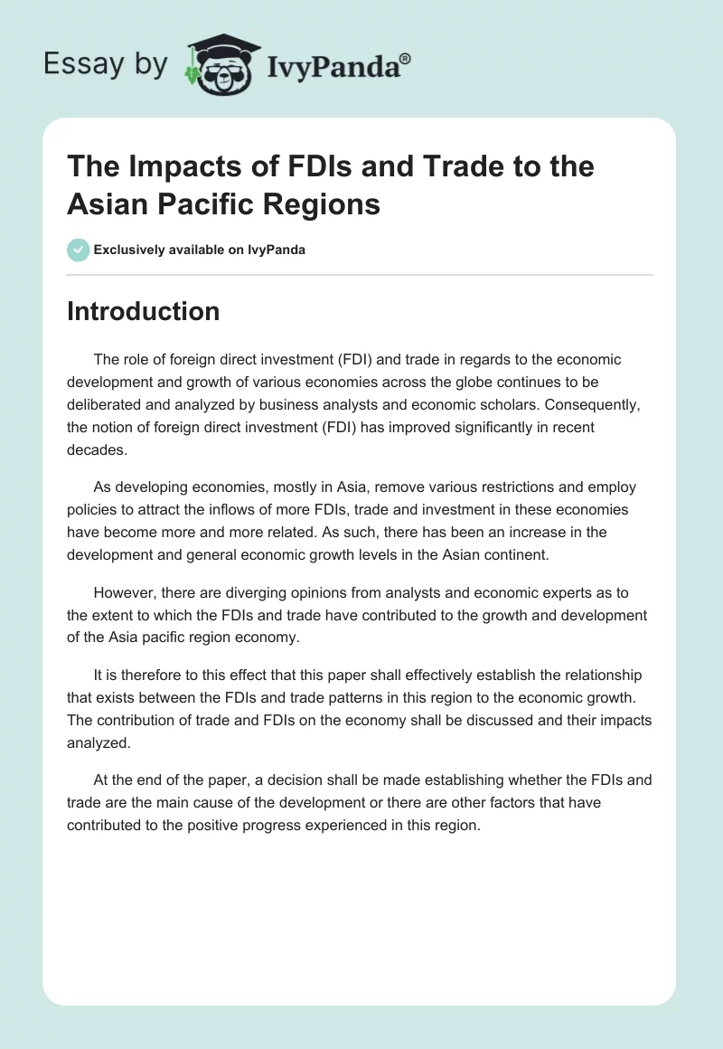 The Impacts of FDIs and Trade to the Asian Pacific Regions. Page 1