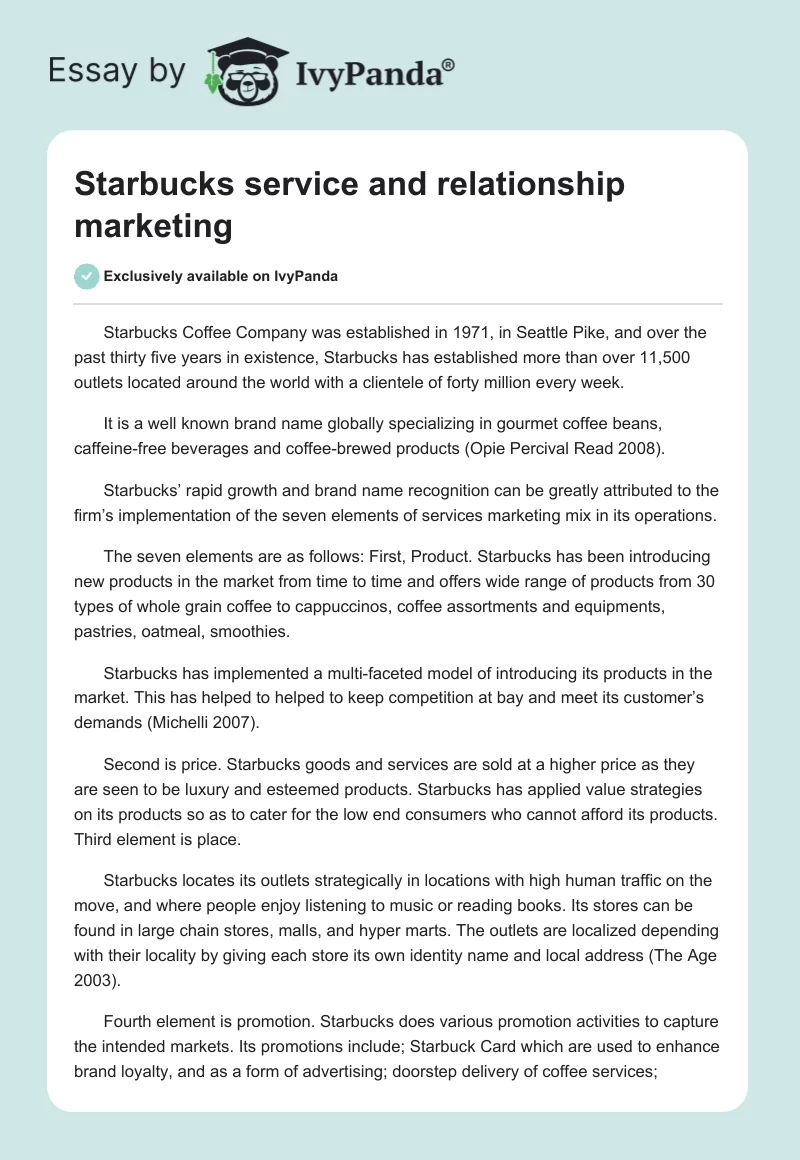 Starbucks service and relationship marketing. Page 1