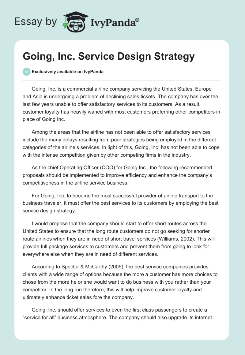 Going, Inc. Service Design Strategy. Page 1