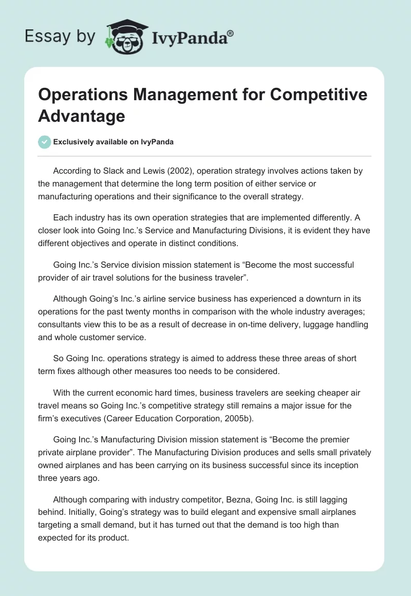 Operations Management for Competitive Advantage. Page 1