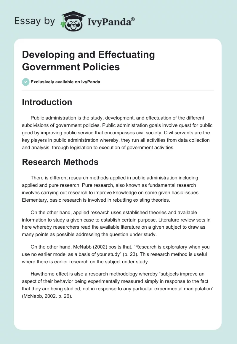 Developing and Effectuating Government Policies. Page 1