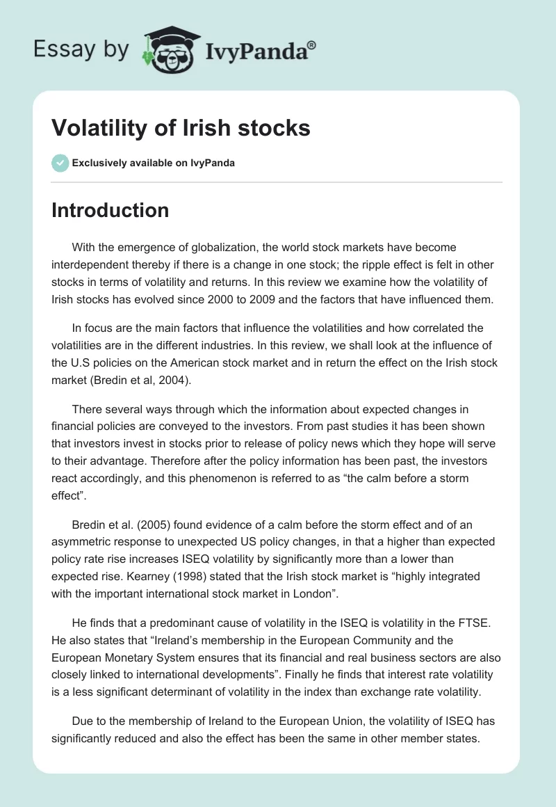 Volatility of Irish stocks. Page 1